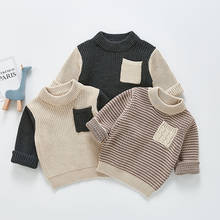 Однотонные свитера для маленьких девочек и мальчиков на весну и осень, вязаный пуловер с длинным рукавом для маленьких мальчиков и девочек, свитера 2024 - купить недорого