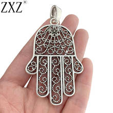 ZXZ 2pcs Tibetan Silver Color Large Hamsa Hand Charms Pendants for Necklace Jewelry Making Findings 74x48mm 2024 - buy cheap