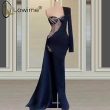 Черное вечернее платье-Русалка на одно плечо, с кристаллами, сексуальное, с длинным рукавом, вечерние платья, 2021 2024 - купить недорого