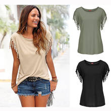  New Arrivals T shirt Women Fashion Tassel Solid Color Short-sleeved Harajuku Female T-Shirts Summer Casual TShirt Tops 2024 - buy cheap