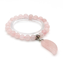 Na moda-grânulos banhado a prata rosa natural quartzo rosa anjo asa conectar 8 mm contas redondas pulseira elástica 2024 - compre barato