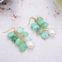 GuaiGuai Jewelry Natural Green Chrysoprase Cultured White Rice Pearl Hook Dangle Earrings 2024 - buy cheap