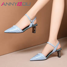 ANNYMOLI High Heels Women Pumps Natural Genuine Leather Strange Style High Heels Shoes Sheepskin Buckle Pointed Toe Shoes Ladies 2024 - buy cheap