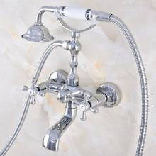 Polished Chrome Bathtub Shower Faucets Set Hot & Cold Bath Shower Mixer Taps With Handheld Wall Mounted Dual Handle ztf855 2024 - buy cheap