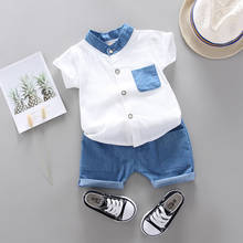Conjunto de roupa masculina de algodão para bebê, 2 peças, camisa de manga curta + calças, moda verão 2021 2024 - compre barato