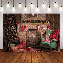 Cenário fotográfico de tijolo rústico para lareira, fundo de cabine de foto, árvore de natal, presente para sofá, cenário fotochamada 2024 - compre barato