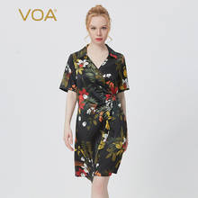 Атласное платье VOA Plant 28 в момме с шелковым отворотом и короткими рукавами, с галстуком на талии, необычное креативное платье AE65 2024 - купить недорого