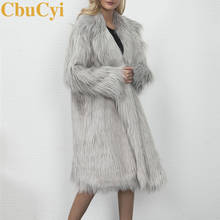 CBUCYI Fashion Winter Faux Fur Coat Women Plus Long Jackets Coats Full Sleeve Lapel Coats Women Outerwear Faux Fur Overcoats 2024 - buy cheap