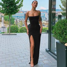 2021 New Summer Women Spaghetti Strap Dress Autumn Sexy Split Solid Slim Lady Ankle Length Vintage Wear Dress 2024 - buy cheap