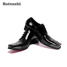 Batzuzhi-zapatos de vestir de cuero negro para hombre, calzado italiano de punta cuadrada con cordones, de negocios 2024 - compra barato