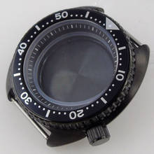 Capa de relógio 45mm totalmente preta, adequada para nh35/nh35a, nh36/nh36a, movimento 50m, à prova d'água, anel com moldura de liga de safira 2024 - compre barato
