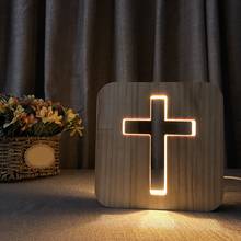 New 3D LED Lamp Night Light USB Desk Table Lamps Christianity Crucifix Crafts for Gift Home Decoration Wooden Cross 2024 - buy cheap