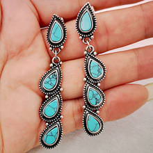 Vintage Turquoises Dangle Earrings for Women Ethnic Ancient Water Drop Long Earring Boho Fashion Jewelry Bijioux Gift 2024 - buy cheap
