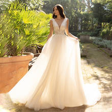 Ashley Carol A-Line Wedding Dress 2022 Glamorous Backless V-Neck Bride Beading Appliques Shiny Tulle Sleeveles Beach Bridal Gown 2024 - buy cheap