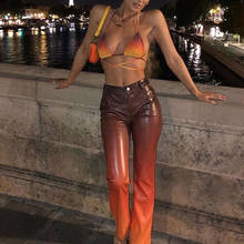 Orange Gradient Punk Leather Leggings Indie Aesthetic High Waist Faux Pu Y2K Fashion Straight Leg Pants Vintage Skinny Joggers 2024 - buy cheap