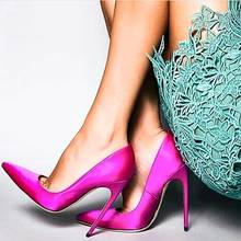 Zapatos de tacón alto de satén de seda para mujer, tacones de aguja puntiagudos de 12CM, poco profundos, púrpura, verde, azul, vestido de boda, caída de zapatos, envío 2024 - compra barato