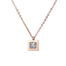 Fashion Necklace Rose Gold Color Collarbone Necklace Chain CZ Square Pendant For Women Stainless Steel Jewelry N18242 2024 - buy cheap