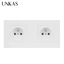 UNKAS French Standard Electric Socket Two-Way Socket Export Crystal Glass Panel Power Outlet Double Socket Plug 16A 146*86mm 2024 - buy cheap