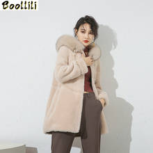 Boollili-abrigo de lana con cuello de piel de zorro para mujer, chaqueta de lana auténtica, Tops coreanos de piel, 2020 2024 - compra barato