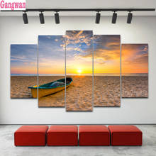 5 панелей/набор Алмазная картина солнечный пляж, лодки Ландшафтная мозаика с бриллиантами 5D икона Алмазная вышивка крестиком домашний декор для стен 2024 - купить недорого