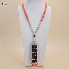 GuaiGuai Jewelry 25" Natural Pearl Garnet Coral CZ Pendant Necklace 2024 - buy cheap