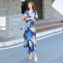 new arrival fashion long dress women elegant beach vacation half sleeve sexy v-neck print split slim floral wrap a-line dress 2024 - buy cheap