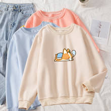 New Fashion Kawaii Autumn Lazy Corgi Cute Print Sweatshirt Womens Aesthetic Kpop Casual Thick Hoodies for Girls Moletom Feminino 2024 - buy cheap