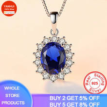 YANHUI Luxury Oval Cut 3.2ct Lab Sapphire Pendant Necklace Fine Silver Color S925 Jewelry Blue Zircon Gemstone Necklace Women 2024 - buy cheap