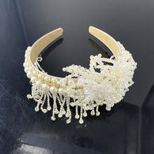 New Jewelry Rhinestones Full Crystal Headbands for Women 2020 Shiny Designer Pearl Tassel Tiara Baroque Crown 2024 - buy cheap