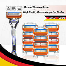 Lâmina de barbear reta com alça alemã importada, substituição de 5 camadas de lâmina, compatível com gillette fusion 5, barbeador manual 2024 - compre barato