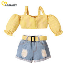 Ma&Baby 1-5Y Summer Fashion Child Kid Girl Clothes Set Off Shoulder Striped Tops  Denim Shorts Jeans Outfits Chidren Costumes 2024 - buy cheap