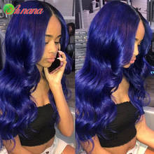 Transparent Lace Frontal Wigs 180% Density Body Wave Dark Blue Colored Human Hair Wigs Peruvian Remy Royalblue Lace Part Wig 2024 - buy cheap