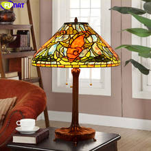 FUMAT Tiffany Red Gold Fish Stained Glass Table Lamp Copper Frame Desk Light Decorative Art Retro Classical Lighting 18 Inch LED 2024 - buy cheap