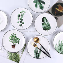 Green Plant Ceramic Plate Creative Cartoon Fruit Plate Home Western Steak Plate Bowl Plate Set Ceramic Tableware 2024 - buy cheap