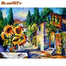 RUOPOTY Painting By Numbers Kits 60x75cm Frame Sunflower House Scenery Oil Picture By Number Modern Home Wall Artcraft 2024 - buy cheap