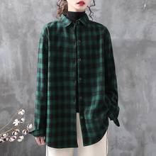 Blusa feminina xadrez outono inverno mangas compridas incluindo camisa de algodão casaco feminino 2024 - compre barato