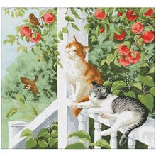 Набор для вышивки крестиком "Кошка под фруктовым деревом", 11CT 14CT 18CT 2024 - купить недорого