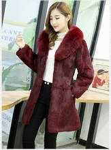 New  Real genuine natural rabbit fur coat with fox fur collar Women's fashion fur jacket outwear custom any size 2024 - buy cheap