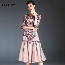 XXXL Dress Vestidos De Fiesta 2020 Autumn Party Events Women Appliques Embroidery 3/4 Sleeve Midi Party Mermaid Dresses Female 2024 - buy cheap