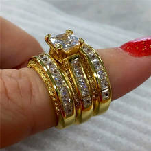 Luxury Female Big Zircon Ring Set Crystal 18KT Yellow Gold Bridal Ring Wedding Jewelry Promise Engagement Rings For Women 2024 - buy cheap