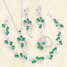 Conjuntos de joyería de Color plata semipreciosa verde para mujer, pendientes de novia, colgante, collar, anillos, pulsera, regalo de cumpleaños 2024 - compra barato