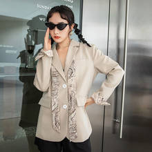Spring Autumn 2022 Vintage Print Scarf Lace up Loose Big pocket Casual Blazer Single-breasted Long sleeve Women Short Suit Coat 2024 - buy cheap