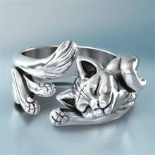 Tailândia gato totem feminino ajustável anel aberto retro prata cor índice dedo anel charme jóias femininas 2024 - compre barato