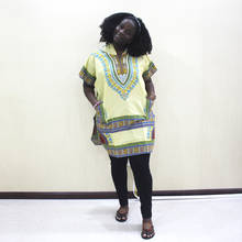 Dashikiage Yellow 100% Cotton African Dashiki Traditional Print Pockets Hooded Tops Shirt 2024 - buy cheap