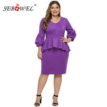 SEBOWEL Elegant Black/Purple Women Plus Size Party Peplum Dress Female V-Neck Bell Long Sleeve Ruffled Work Office Dresses 5XL 2024 - buy cheap