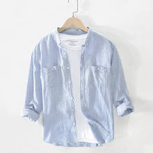 Camisa de lino y algodón para hombre, ropa Masculina informal de manga larga a rayas, con botones, de alta calidad, TS-671 2024 - compra barato