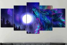 Psychedelic Wolf Abstract 5 Panels Canvas Wall Art Cuadros Print Canvas Painting Wall Decor for Living Room Poster No Framed 2024 - buy cheap