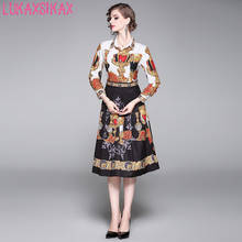 2020 New Spring Autumn Women Turn-down Collar Wrist Sleeve Dress High Quality Retro Court Print Runway Dress Elegant Dress 2024 - buy cheap