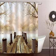 Autumn Forest Lake Dock Wooden Shower Curtains Waterproof Bathroom Decor with Hooks 3D Girls Boys Gifts 2024 - buy cheap