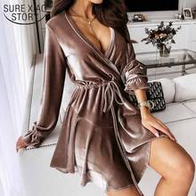 2021 Spring Sexy Deep V-neck Fashion Dresses for Women Velvet High Waist Waist Lace-up Mini Dress Autumn Slim Robe 12686 2024 - buy cheap